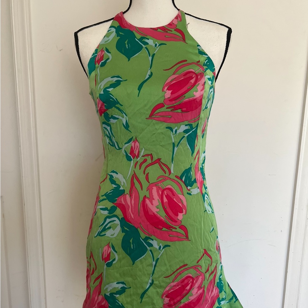 Green and pink garden dress